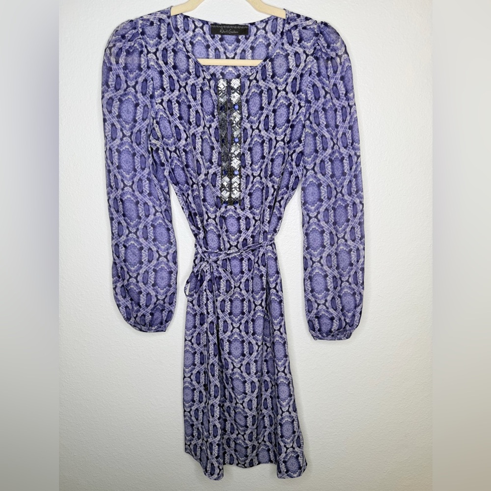 Robert Graham 100% Silk Snakeskin Mini Dress Long Sleeve Beaded Neck $300